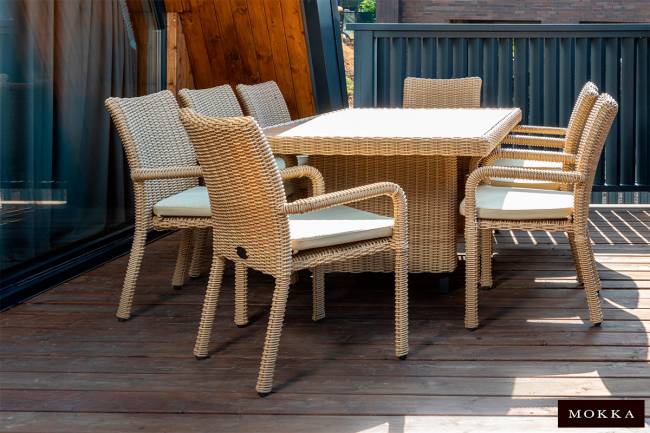 MOKKA BELLA стол прямоугольный с деревянной столешницей, соломенный MOKKA BELLA стол прямоугольный с деревянной столешницей, соломенный