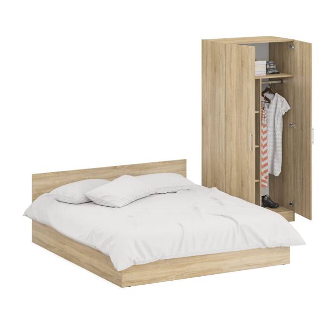 Кровать двуспальная 1800 со шкафом для одежды 2-х створчатым Стандарт цвет дуб сонома Кровать двуспальная 1800 со шкафом для одежды 2-х створчатым Стандарт цвет дуб сонома