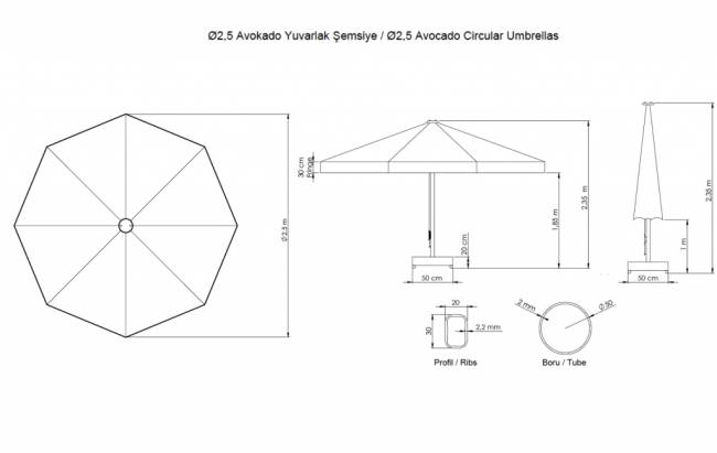 Зонт профессиональный Ø2.5 м Avocado бежевый Ø2500 мм Зонт профессиональный Ø2.5 м Avocado бежевый Ø2500 мм
