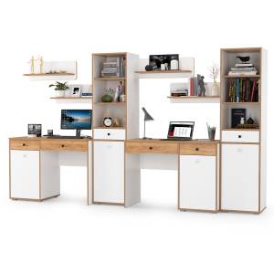 Мебель в детскую для двоих детей Вуди компоновка № 16 цвет белый премиум/дуб крафт золотой