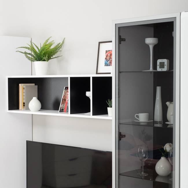 Большая стенка для гостиной Сидней № 30 цвет белый/чёрный/фасады МДФ белый глянец