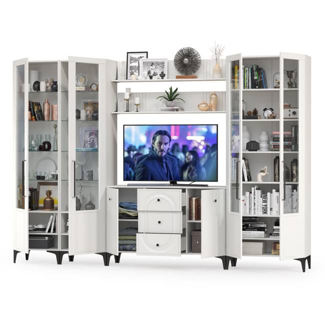 Большая стенка для гостиной Валенсия № 107 цвет белый шагрень