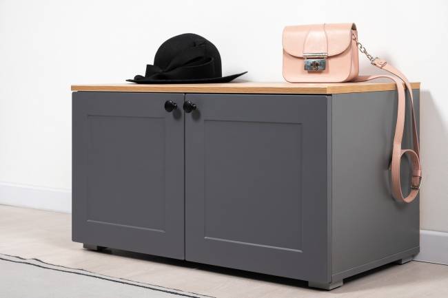 Комод Остин 16.221 с тумбой две дверки цвет серый графит/дуб крафт золотой