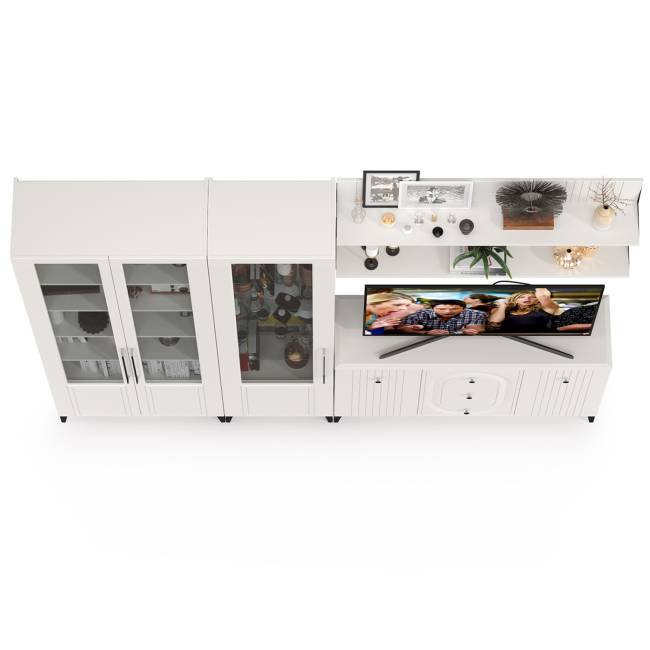 Тумба-комод и шкаф с тремя стеклянными дверками в гостиную Валенсия цвет белый шагрень Тумба-комод и шкаф с тремя стеклянными дверками в гостиную Валенсия цвет белый шагрень