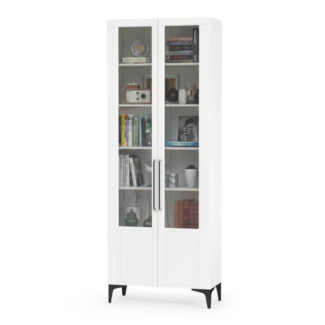 Тумба-комод и шкаф с тремя стеклянными дверками в гостиную Валенсия цвет белый шагрень Тумба-комод и шкаф с тремя стеклянными дверками в гостиную Валенсия цвет белый шагрень