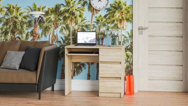 Стол компьютерный три ящика Мори МС-6 правый цвет дуб сонома