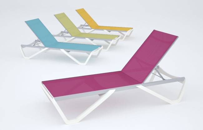 Шезлонг-лежак металлический Wave белый, синий 1910х715х300 мм