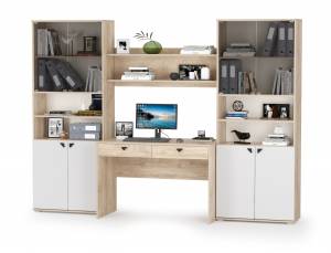 Стенка для домашнего офиса Бостон № 40 цвет дуб эндгрейн элегантный/фасады МДФ милк рикамо софт