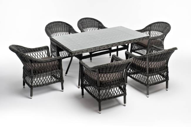 "Амароне" обеденная группа из искусственного ротанга на 6 персон, цвет графит