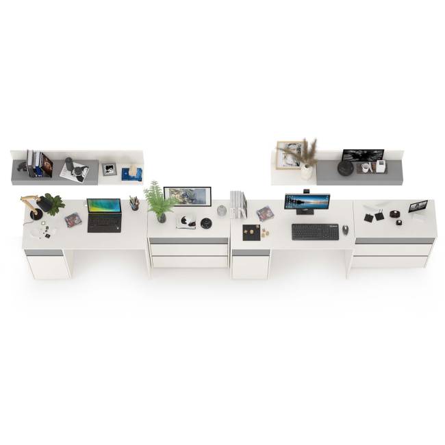 Мебель в детскую для учёбы Торонто цвет белый шагрень/стальной серый