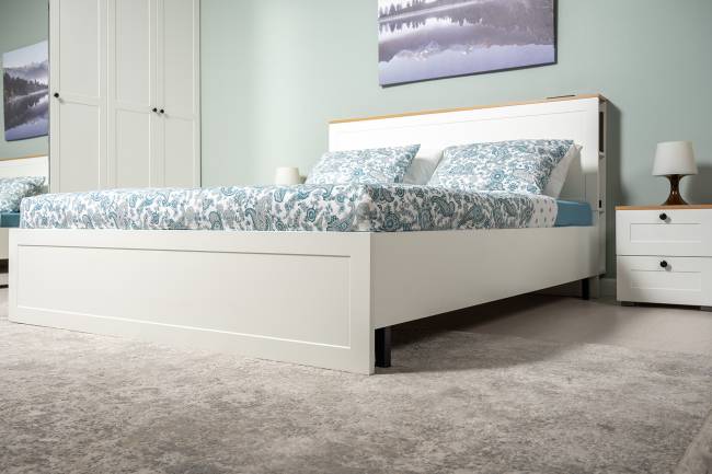 Двуспальная кровать Остин 1600 с ортопедическим основанием цвет белый шагрень/дуб крафт золотой Двуспальная кровать Остин 1600 с ортопедическим основанием цвет белый шагрень/дуб крафт золотой