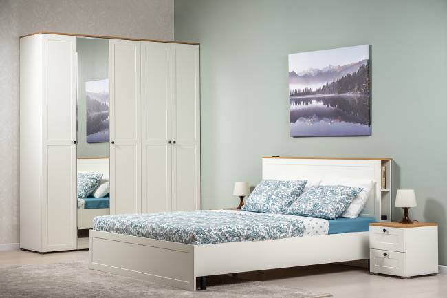 Кровать двуспальная 1600 Остин 11.53 цвет белый шагрень/дуб крафт золотой Кровать двуспальная 1600 Остин 11.53 цвет белый шагрень/дуб крафт золотой