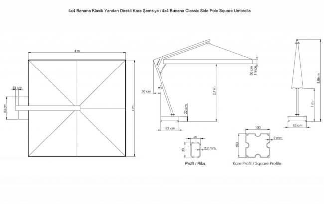 Зонт профессиональный 4х4 м Banana 4000х4000 мм