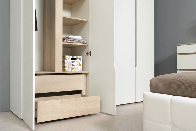 Шкаф двухстворчатый Муссон 13.198 цвет белый/дуб эндгрейн элегантный