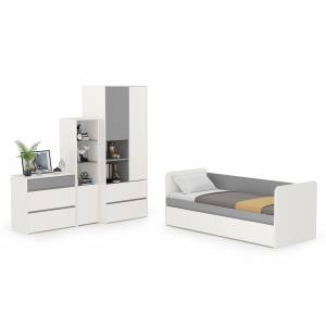 Мебель детская Торонто компоновка № 26 цвет белый шагрень/стальной серый