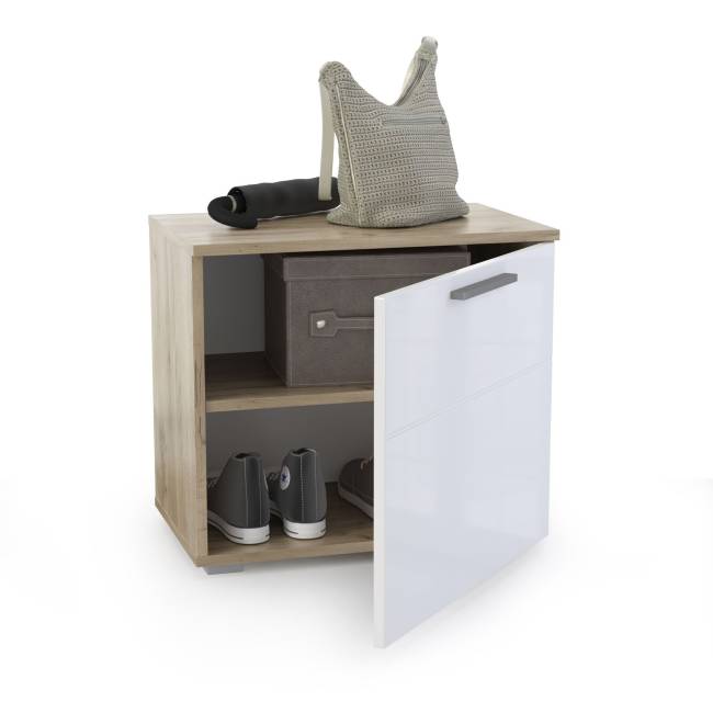 Тумба Лайн 13.234 цвет дуб крафт серый/фасады МДФ белый глянец