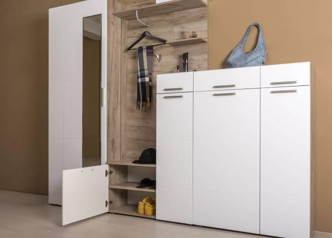 Тумба Лайн 13.234 цвет дуб крафт серый/фасады МДФ белый глянец