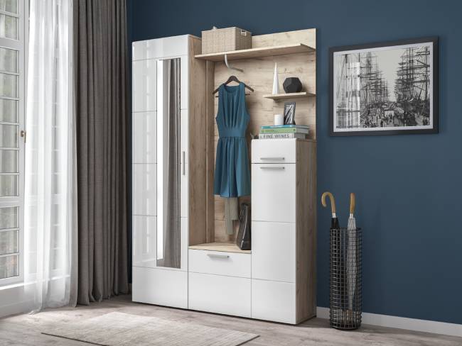 Тумба Лайн 13.234 цвет дуб крафт серый/фасады МДФ белый глянец