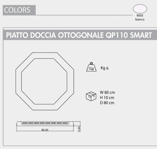 Поддон для уличного душа QP110 Smart белый 800х800х55 мм Поддон для уличного душа QP110 Smart белый 800х800х55 мм