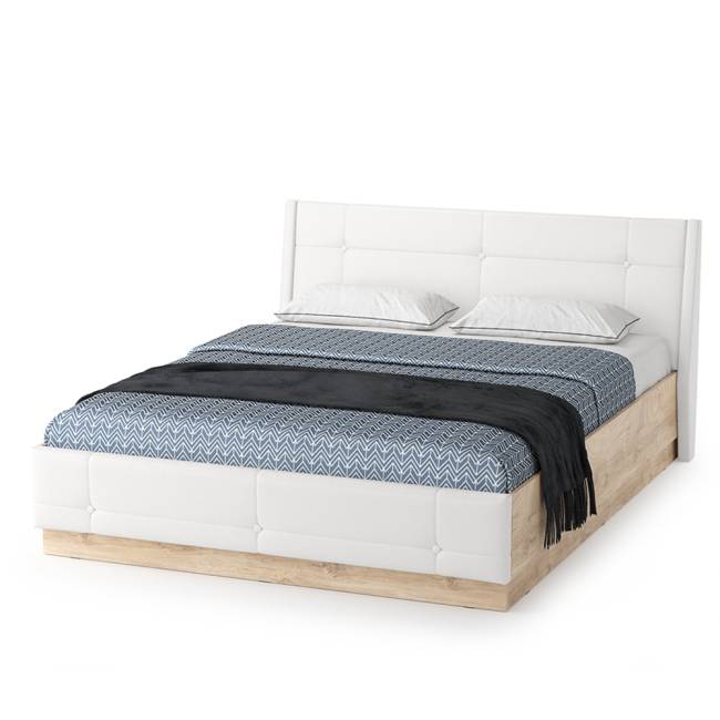 Кровать Муссон с подъёмным основанием и туалетным столиком цвет дуб эндгрейн элегантный/искусственная кожа белая Кровать Муссон с подъёмным основанием и туалетным столиком цвет дуб эндгрейн элегантный/искусственная кожа белая