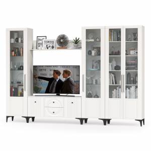 Стенка для гостиной с ТВ-тумбой Валенсия № 68 цвет белый шагрень