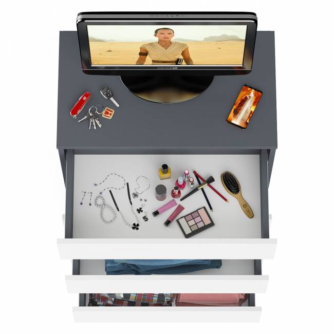 Узкий комод пять ящиков Мори МК700.5 цвет графит/белый