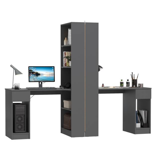 Шкафы комбинированные Лайт 10.01 с компьютерными столами цвет тёмно-серый