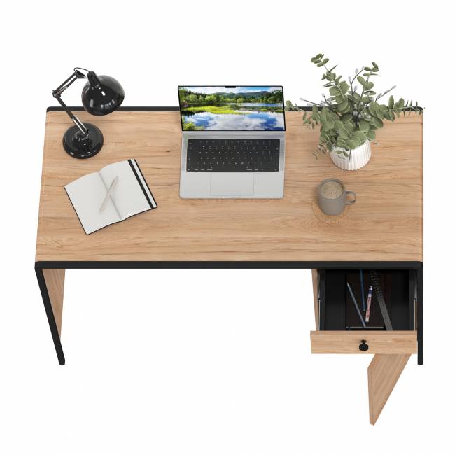 Стол письменный Брюс 12.157 цвет чёрный/Battle rock Santiago/столешница МДФ ель карпатская