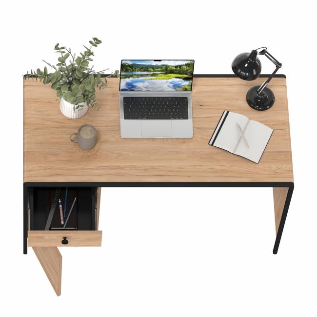 Стол письменный Брюс 12.157 цвет чёрный/Battle rock Santiago/столешница МДФ ель карпатская